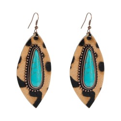 exaggerating Earring turquoise pendant retro ethnic style leather earring Bohe..