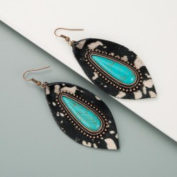 leopard leather earrings personality Alloy embed big turquoise high long style..