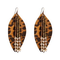  personality leather earrings leaves leopard leather crystal tassel high samll..