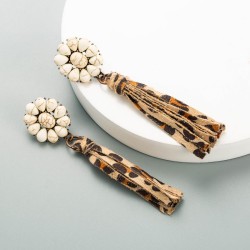 occidental style creative leather earrings Alloy embed turquoise leopard leath..