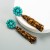 occidental style creative leather earrings Alloy embed turquoise leopard leather tassel long style earrings