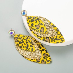 exaggerating earrings diamond multilayer leopard leather sequin leaves Earring..