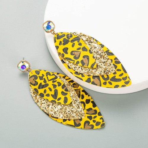 exaggerating earrings diamond multilayer leopard leather sequin leaves Earring Bohemian style earring