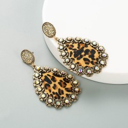  leopard leather earrings Alloy diamond color sequin samll high Earring