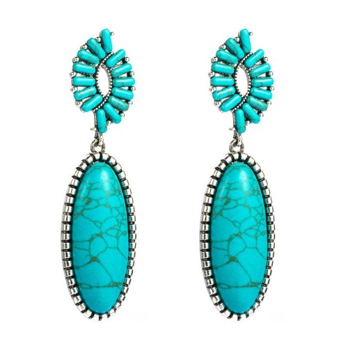  turquoise earrings woman Alloy silver embed turquoise personality temperament Earring