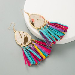 trend leopard leather earrings woman exaggerating personality long style tasse..