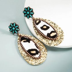 trend sequin leopard leather earrings Alloy turquoise personality exaggerating..