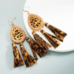 occidental style creative crystal leather tassel earrings Bohemia fashion exag..