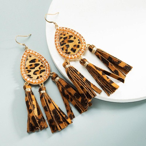 occidental style creative crystal leather tassel earrings Bohemia fashion exaggerating trend Earring