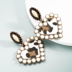 trend earrings occidental style creative leopard Cloth embed turquoise love ex..