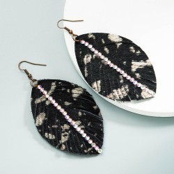trend leopard long style leather earrings small fresh leaves diamond temperame..