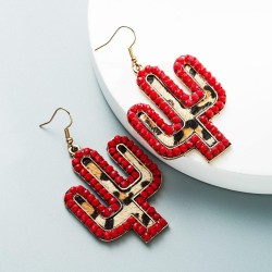 retro leather exaggerating earrings embed crystal leopard leather Earring