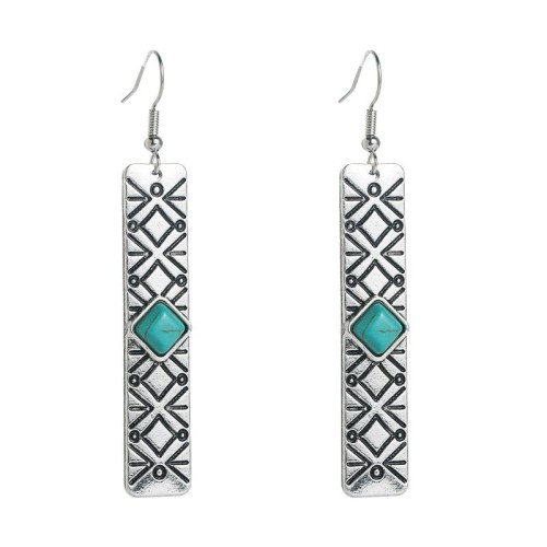 occidental style wind exaggerating geometry wealthy earrings retro Alloy embed turquoise temperament Earring