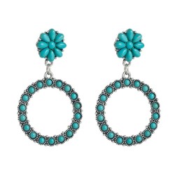  wind turquoise earrings woman ins wind Round retro exaggerating earring earri..