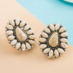 retro turquoise ear stud Bohemia Alloy embed turquoise exaggerating Earring