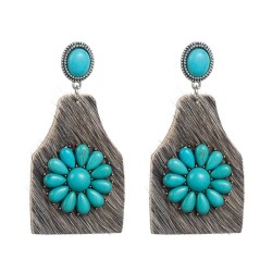  retro leather earrings woman Alloy fitting embed turquoise personality high E..