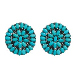occidental style retro geometry Round turquoise earrings exaggerating personal..