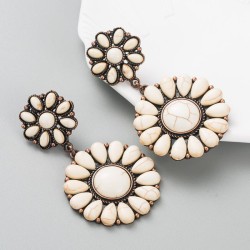 retro turquoise earrings occidental style Alloy embed turquoise multilayer Rou..