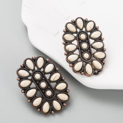 trend earrings occidental style creative retro bronze embed turquoise exaggera..