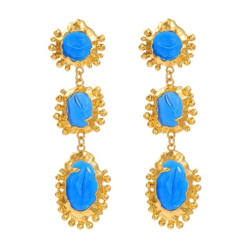 retro multilayer Alloy gold high earrings lady temperament medium wind embed resin banquet earrings Earring