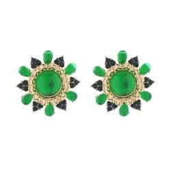  retro temperament high Round earrings silver Alloy embed Pearl resin banquet ..