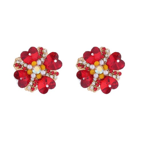 occidental style flowers love earrings silver retro diamond Pearl ear stud trend banquet Earring