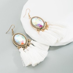  earrings exaggerating trend big Round glass diamond handmade tassel temperame..