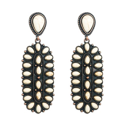 occidental style retro bronze exaggerating earrings woman Alloy embed white turquoise temperament high Earring