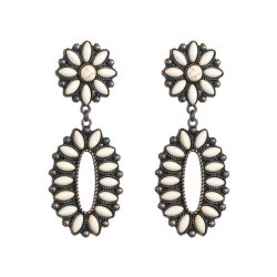 occidental style fashion Alloy bronze banquet earrings retro embed white turqu..
