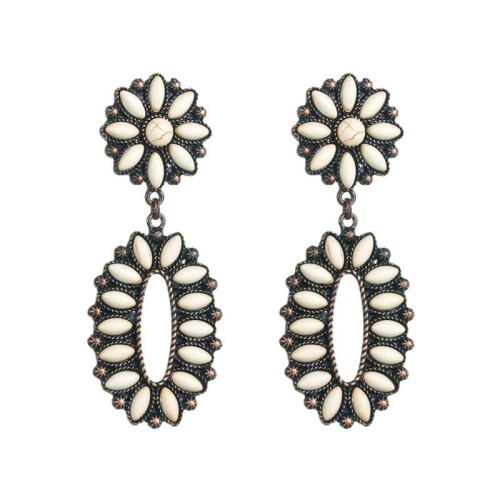 occidental style fashion Alloy bronze banquet earrings retro embed white turquoise samll Earring