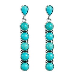 turquoise earrings woman occidental style ethnic style silver color Round ston..