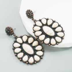 earrings occidental style retro bronze embed turquoise exaggerating temperamen..