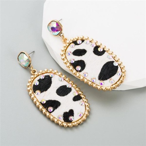 earrings woman occidental style ethnic style retro leopard leather ear stud woman Alloy diamond exaggerating Ea