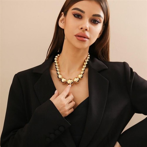 occidental style  punk exaggerating geometry beads necklace woman  retro fashion beads short styl