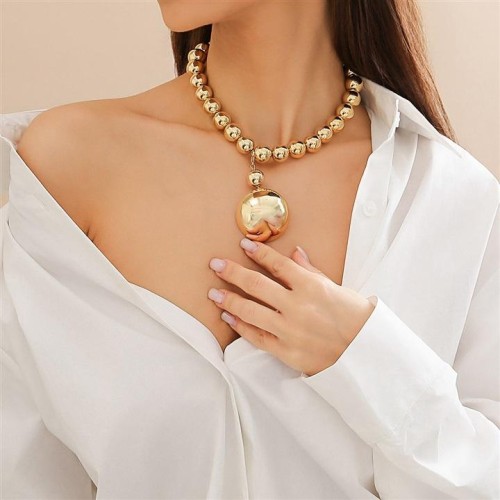 occidental style punk wind removable Metal half Round pendant necklace exaggerating beads chain