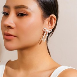 occidental style  bow tassel ear stud  brief imitate PearlowEarring Earring
