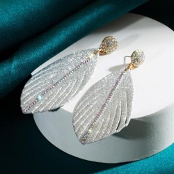 occidental style personality trend leather earrings woman Alloy diamond leaves..