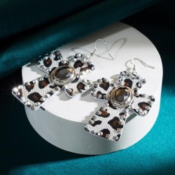  occidental style leopard leather earrings lady retro Alloy diamond cross high..