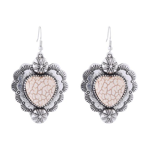 occidental style creative trend earrings woman retro Alloy silver embed turquoise love pendant Earring