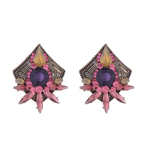 occidental style retro palace wind colorful diamond silver earrings temperament high classic woman