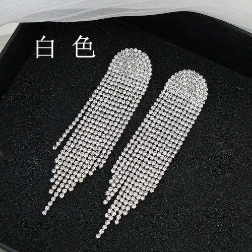 occidental style exaggerating claw chain fully-jewelled ear stud super long tassel Rhinestone earring
