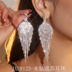   occidental style exaggerating geometry fully-jewelled long tassel earrings  ..