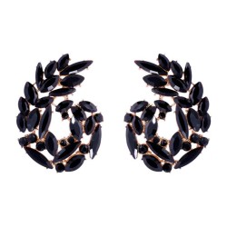 occidental style flowers earrings color fully-jewelled leaves ear stud tempera..