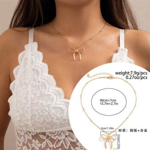 occidental styleow bow necklace sweetins wind imitate Pearl Metal Collar woman