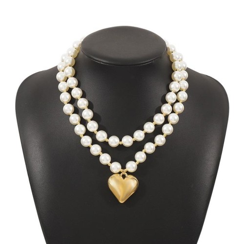  romantic samll wind Double layer Pearl three-dimensional love necklace  wind fashion chain