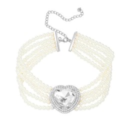occidental style imitate Pearl necklace woman heart-shaped glass diamond banqu..