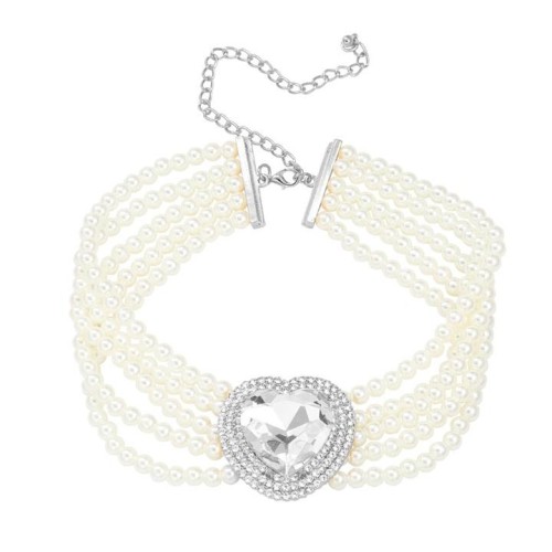 occidental style imitate Pearl necklace woman heart-shaped glass diamond banquet pendant exaggerating bridenec