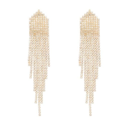 bronze embed zircon earrings occidental style banquet Earring woman super claw chain long style triangle tassel 