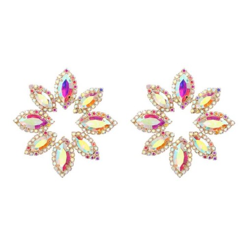 super claw chain flowers earrings occidental style exaggerating Earring woman trend glass diamond colorful di