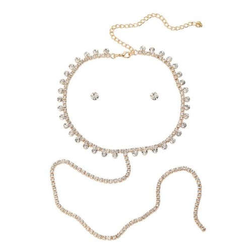 occidental style exaggerating fully-jewelled Rhinestone earrings necklace set lady long style pendant chain clav